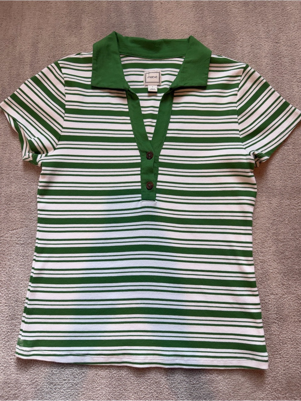 Anthropologie Maeve Green Stripe Polo Top — Women's Casual Knit - Picture 4 of 6